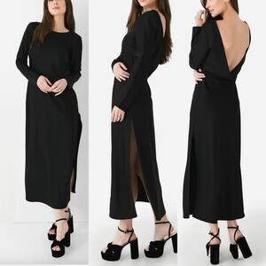 LESET WOMEN'S BLACK BARB V-BACK BIAS MIDI DRESS SZ L